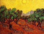 Ван Гог Оливковые деревья и желтое небо с солнцем 
